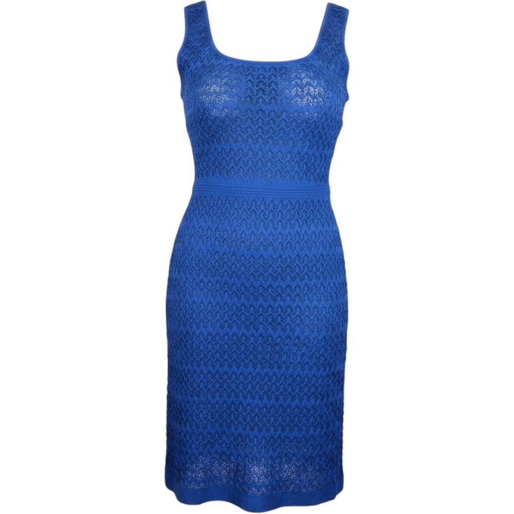 Guess Blue Sheath Coctail Dress Medium Textured Knit Crochet Holiday Party Glam